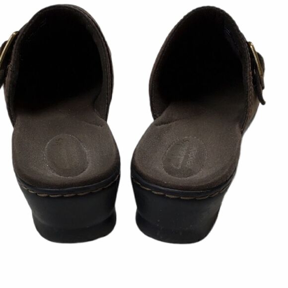 Clarks Brown Leather Bendable Clogs - Picture 4 of 5